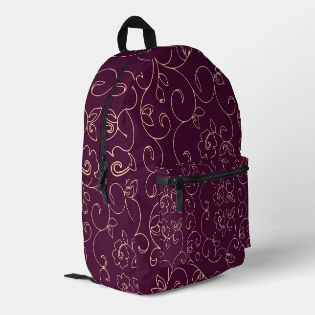 Purple Floral Printed Backpack (Back Corner Left)