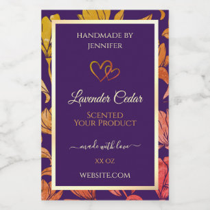 Purple Floral Product Packaging Labels with Hearts