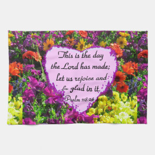 PURPLE FLORAL PSALM 118:24 PHOTO DESIGN KITCHEN TOWEL