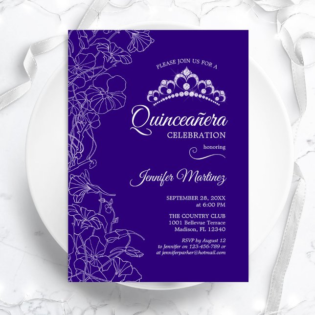 Purple Floral Quinceanera Party Invitation (Creator Uploaded)