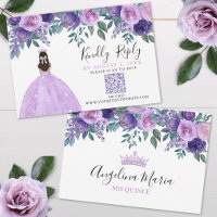 Purple Floral Quinceanera QR Code RSVP