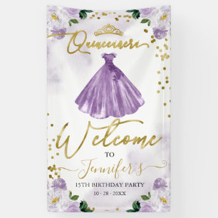 Purple Floral Quinceanera Welcome Banner