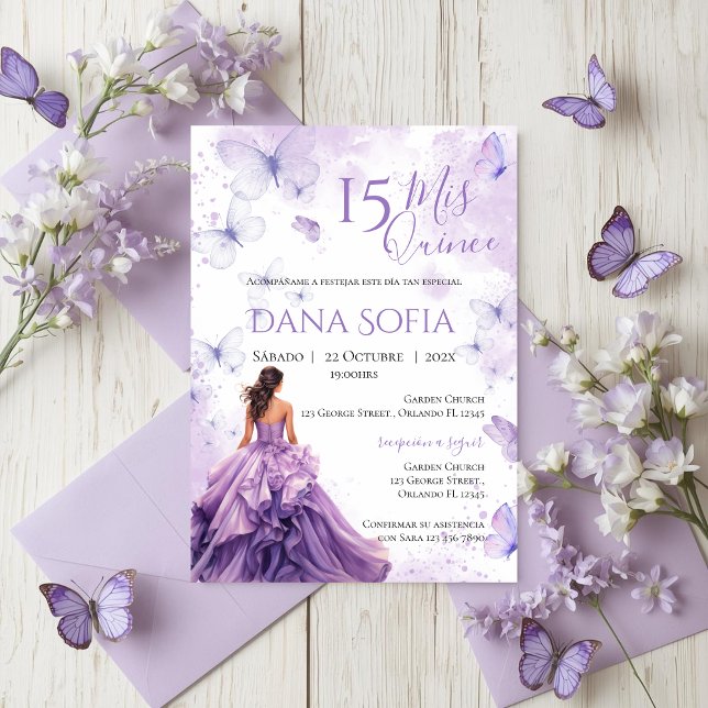 Purple Floral Quincenera Invitation Spanish (Creator Uploaded)