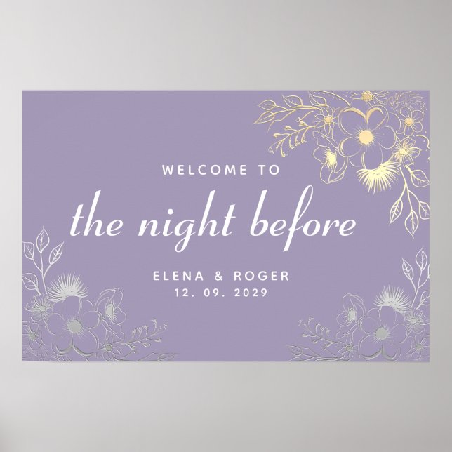 Purple Floral Rehearsal Dinner Poster (Front)