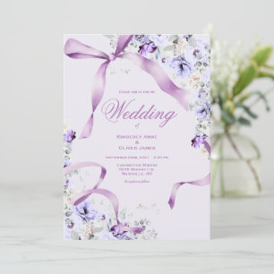 Purple Floral Ribbons Elegant Wedding Invitation