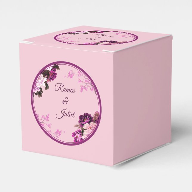 Purple Floral Ring Wedding Favour Box (Front Side)