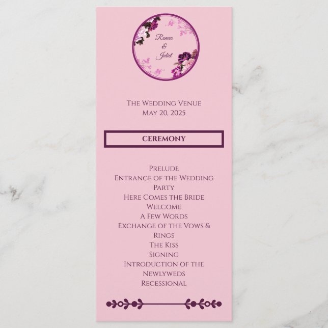 Purple Floral Ring Wedding Program (Front)