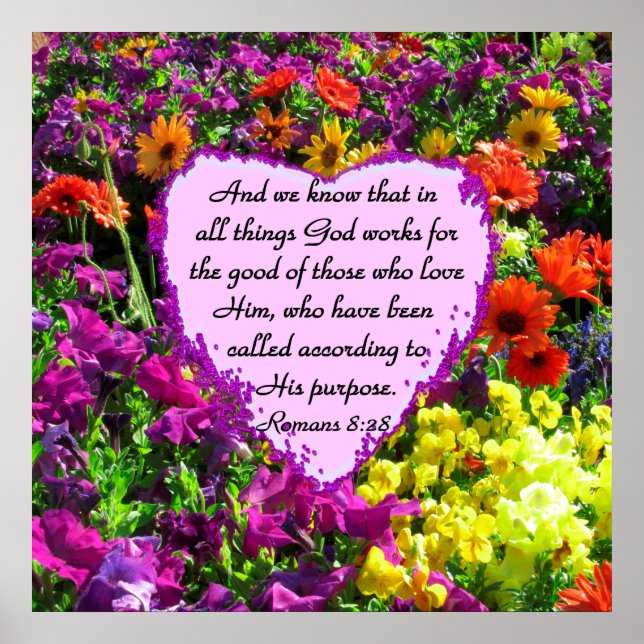 PURPLE FLORAL ROMANS 8:28 PHOTO DESIGN POSTER (Front)
