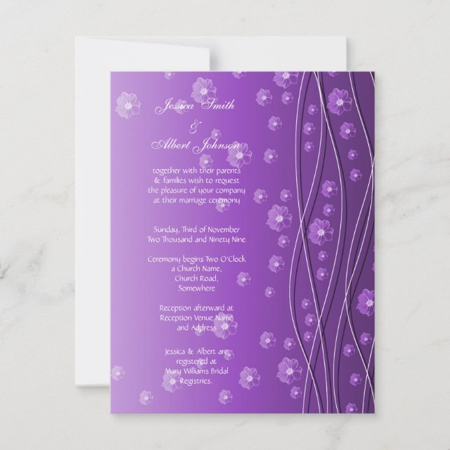 Purple Floral Romantic Wave Wedding Invitation (Front)