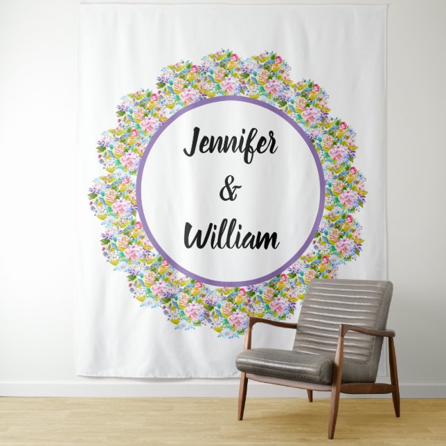 Purple Floral Romantic Wedding Backdrop Tapestry (In Situ)