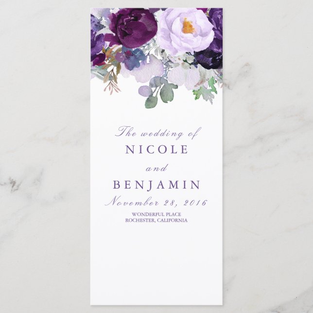 Purple Floral Romantic Wedding Programs (Front)