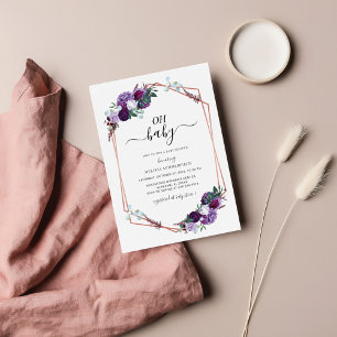 Purple Floral Rose Gold Geometric Baby Shower Card