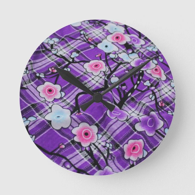 Purple Floral Round Clock (Front)