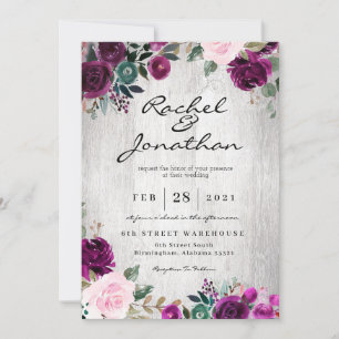 Purple Floral Rustic Wedding Invitation