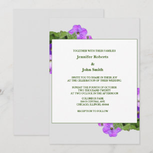 Purple Floral Sage Green Violet Grey Cool Wedding Invitation