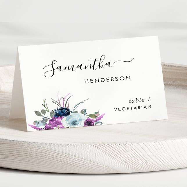Purple Floral, Script Custom Wedding Place Cards (Creator Uploaded)