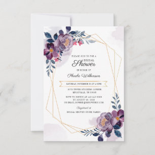 Purple Floral Script Elegant Bridal Shower Invitation