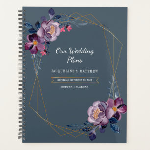 Purple Floral Script Faux Gold Geometric Wedding Planner
