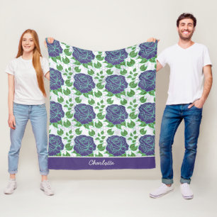 Purple floral seamless pattern personalized name  fleece blanket