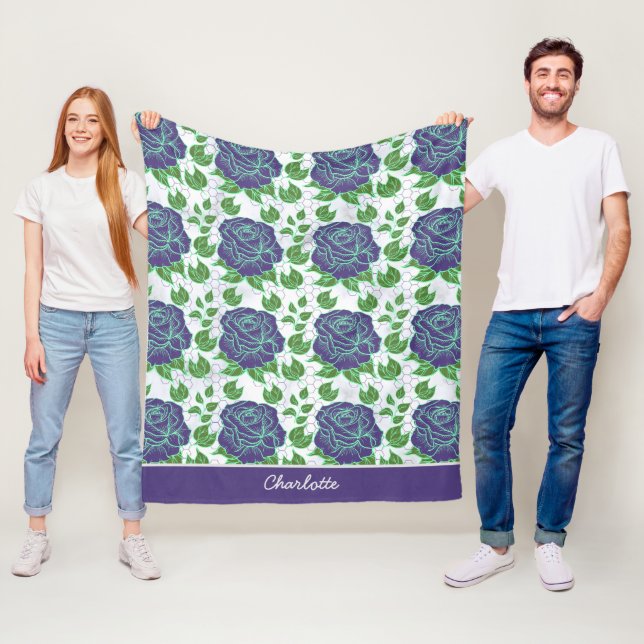 Purple floral seamless pattern personalized name  fleece blanket (In Situ)