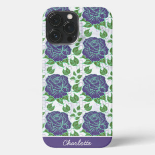 Purple floral seamless pattern personalized name iPhone 13 pro max case