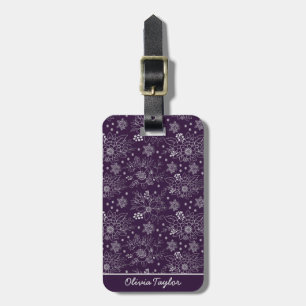 Purple floral seamless pattern personalized name  luggage tag