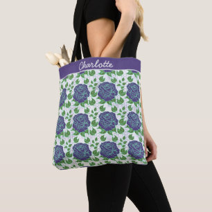 Purple floral seamless pattern personalized name tote bag