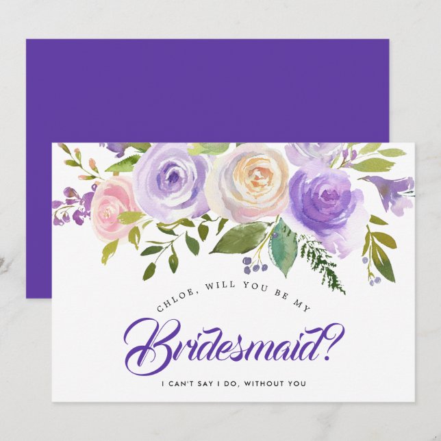 Purple Floral Serez-Vous Ma Carte De Femme D'Accue (Devant / Derrière)
