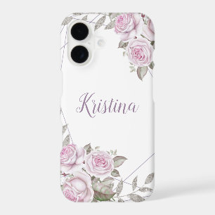 Purple Floral Silver Glitter Geometric Name