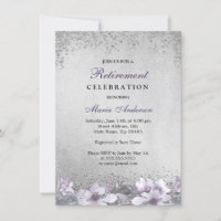 Purple Floral Silver Shimmer Retirement Party