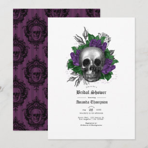 Purple Floral Skull Gothic Bridal Shower Invitation
