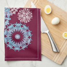 Purple Floral Snowflakes Kitchen Towel