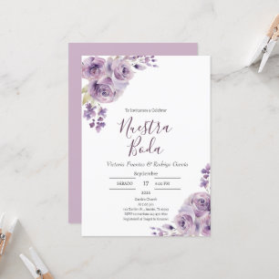 Purple Floral Spanish Wedding Invitation