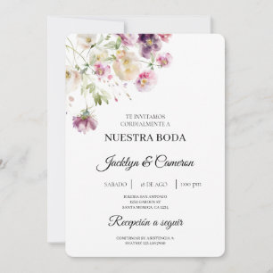 Purple Floral Spanish Wedding Invitation