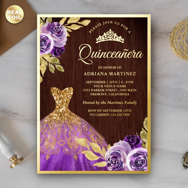Purple Floral Sparkle Dress Wood Quinceanera Gold (Creator Uploaded)