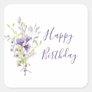 Purple floral spray custom  square sticker