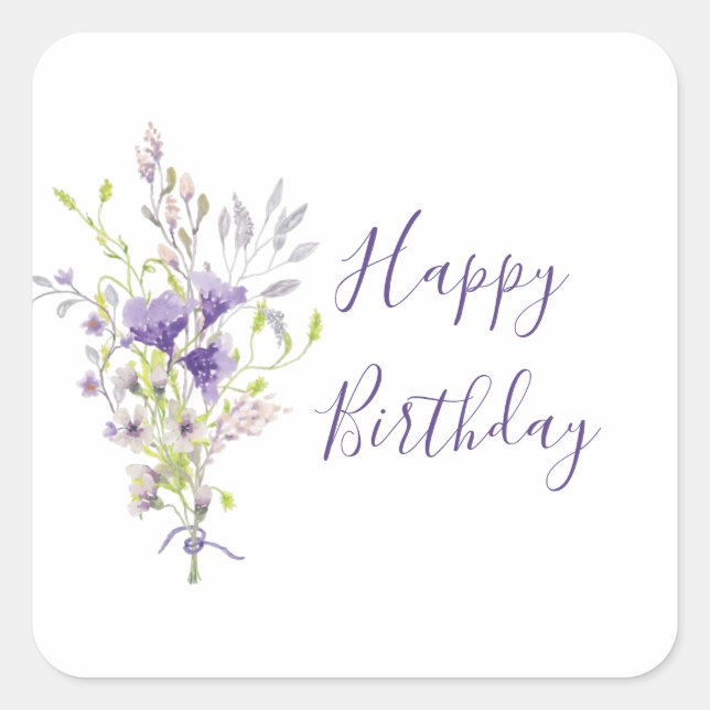 Purple floral spray custom  square sticker (Front)
