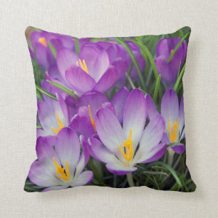 Purple Floral Spring Crocus Flowers Pillow