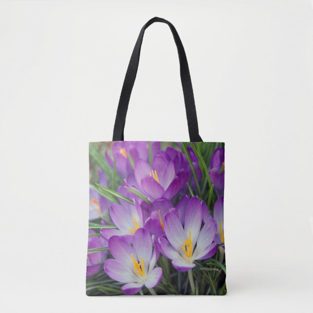 Purple Floral Spring Crocus Flowers Tote Bag (Front)