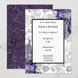 PURPLE FLORAL SPRING THEME FOIL METALLIC BIRTHDAY INVITATION