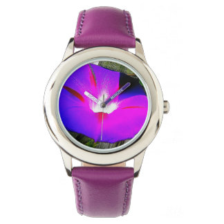 Purple Floral Stainless Steel Watch