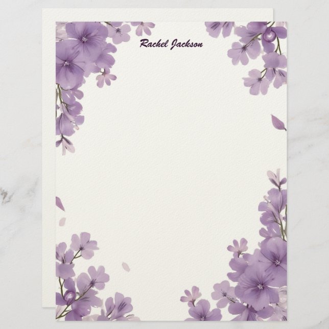 Purple Floral Stationery Paper (Front/Back)