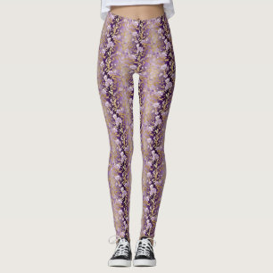 Purple Floral Stripe Pattern Leggings