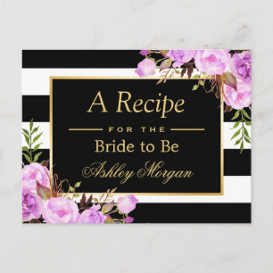 Purple Floral Stripes Bridal Shower Recipe Card