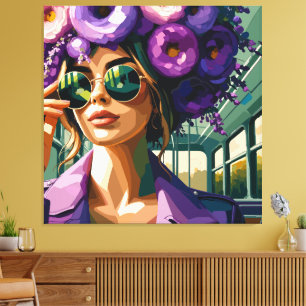 Purple Floral Sunglasses Woman Boho Portrait Canvas Print