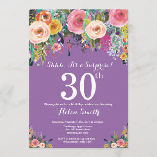 Purple Floral Surprise 30e anniversaire Invitation