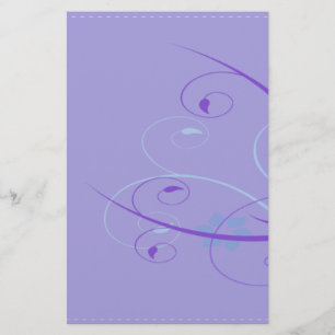 purple floral swirl stationery