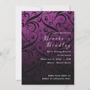 Purple Floral Swirl Wedding Invitation