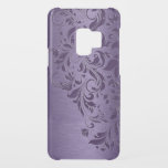 Purple Floral Swirls Over Metallic Purple Uncommon Samsung Galaxy S9 Case<br><div class="desc">Deep purple faux metallic brushed aluminum look with darker purple floral swirls lace.</div>