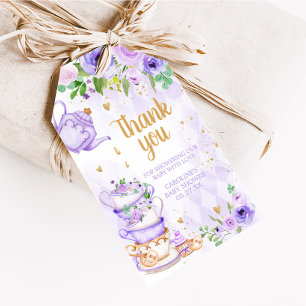 Purple Floral Tea Party Baby Shower Favour Tags